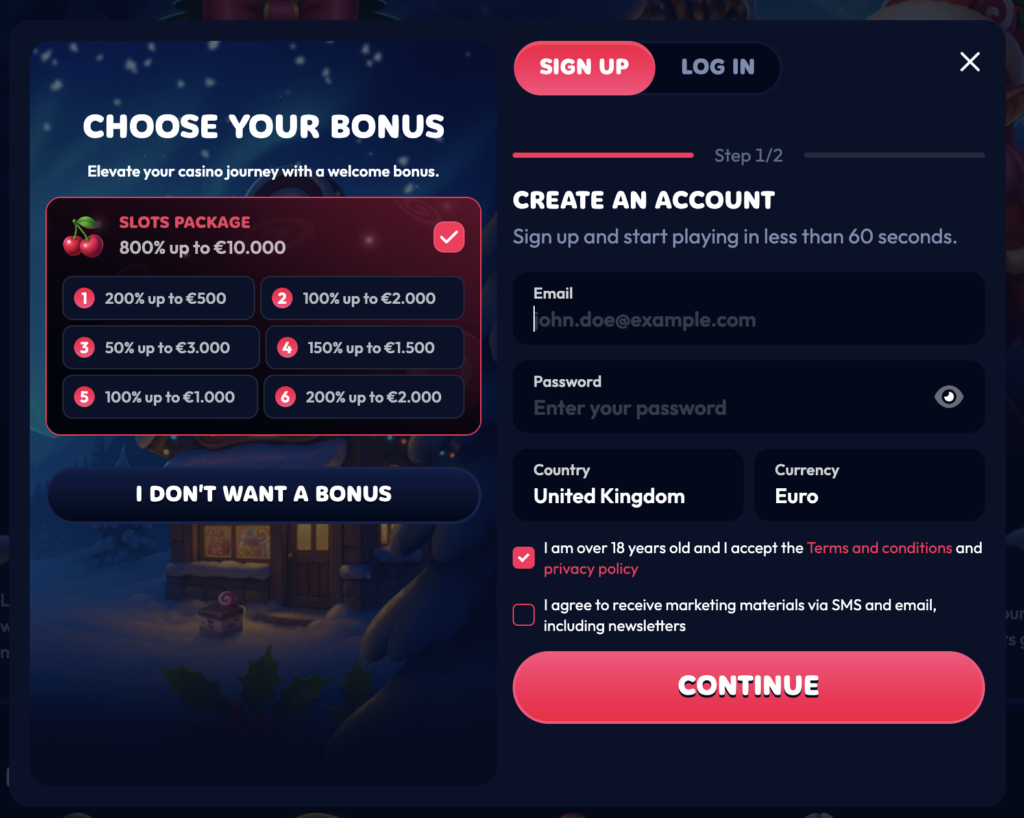 Non UK Casino Sign Up Details.